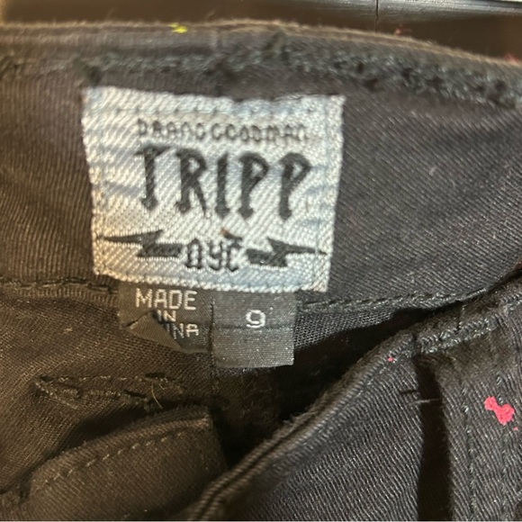 Tripp NYC Jeans Sz 9 Black Splatter Stretch Skinny Skull Rivet Punk Goth Emo Y2K - Picture 3 of 14